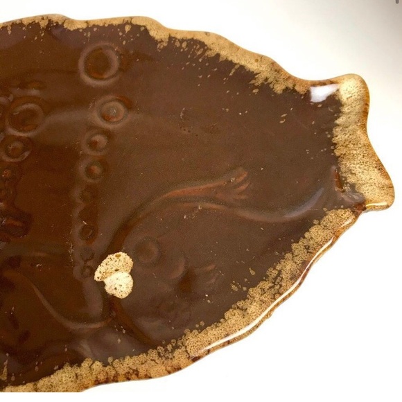 Vintage Ceramic Brown Drip Fish Plates Set of 3 Boho Eclectic - Picture 6 of 6